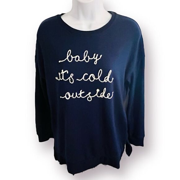 Secret Treasures Baby It’s Cold Outside Soft Long Sleeve Top Navy Blue S - Picture 1 of 8